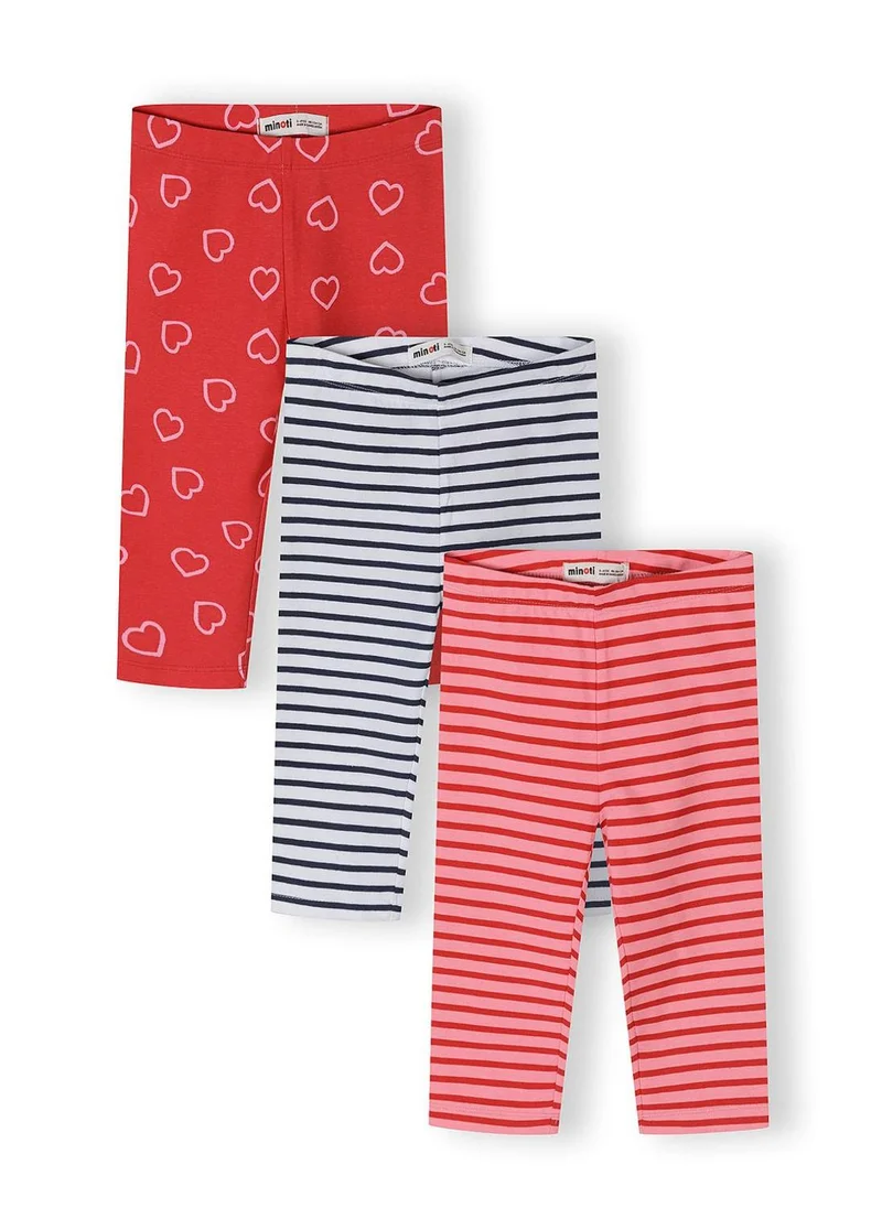 مينوتي Girls 3-pack slim capri leggings red pink and white 1-7 years